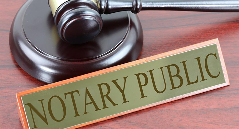 Notary Public Sign with gavel at the back